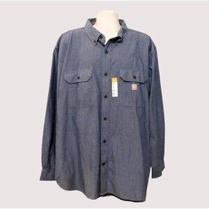 Carhartt Midweight Chambray Shirt Mens 3XL Blue Loose Fit Button Up Long Sleeve